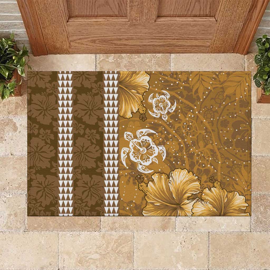 Gold Hibiscus Turle Rubber Doormat Hawaiian Style Tribal Tapa Pattern