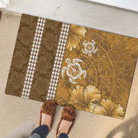 Gold Hibiscus Turle Rubber Doormat Hawaiian Style Tribal Tapa Pattern