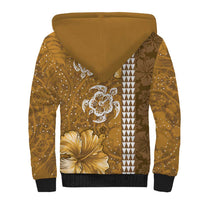 Gold Hibiscus Turle Sherpa Hoodie Hawaiian Style Tribal Tapa Pattern
