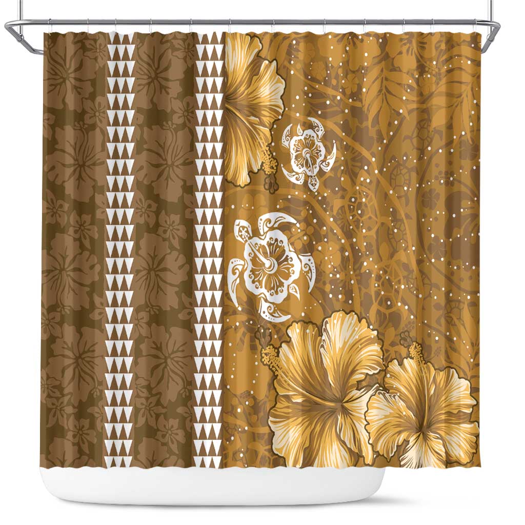 Gold Hibiscus Turle Shower Curtain Hawaiian Style Tribal Tapa Pattern