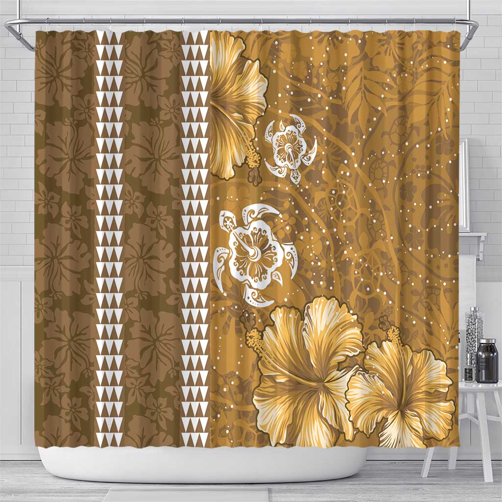 Gold Hibiscus Turle Shower Curtain Hawaiian Style Tribal Tapa Pattern