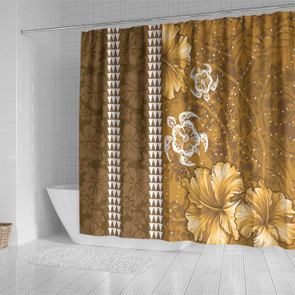 Gold Hibiscus Turle Shower Curtain Hawaiian Style Tribal Tapa Pattern