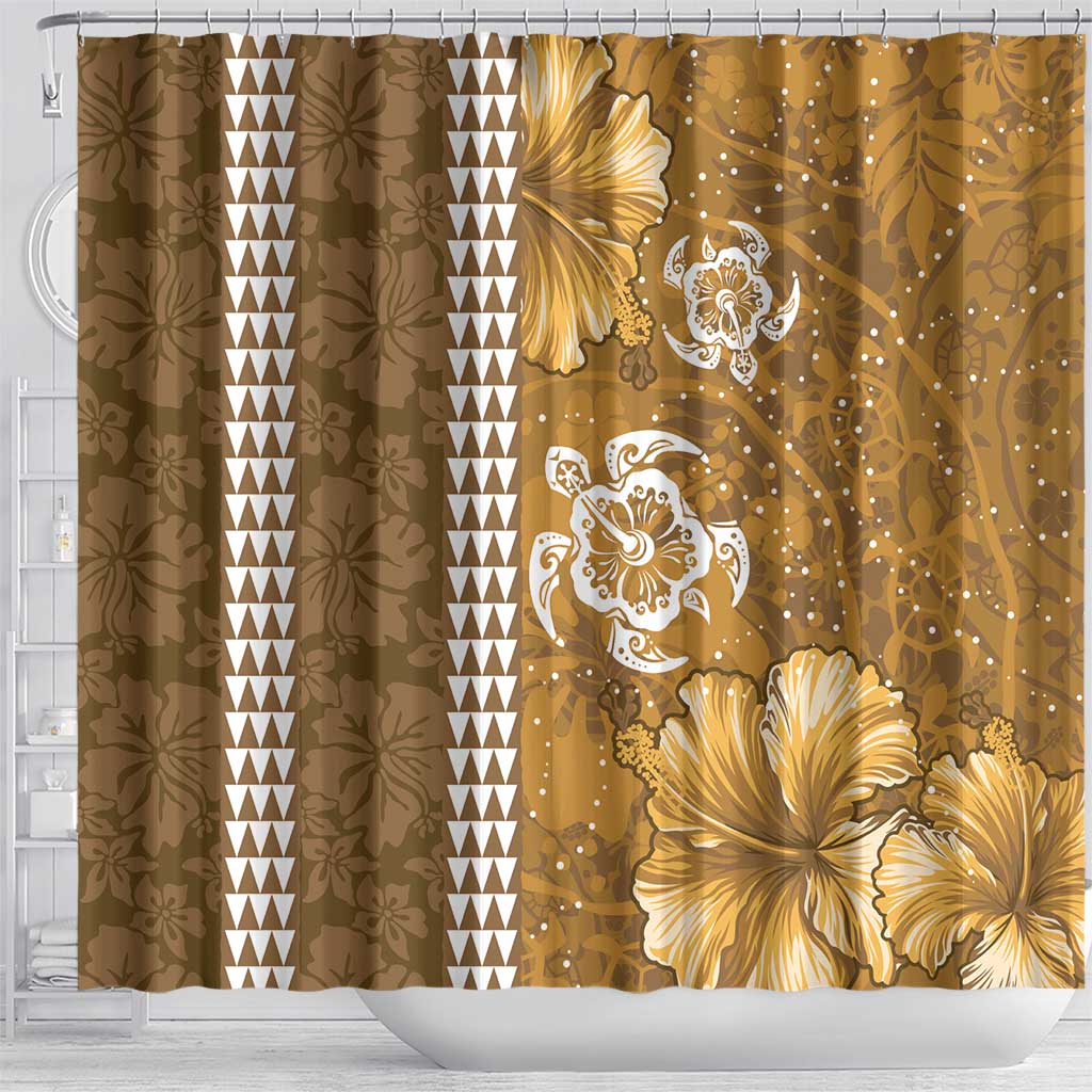 Gold Hibiscus Turle Shower Curtain Hawaiian Style Tribal Tapa Pattern