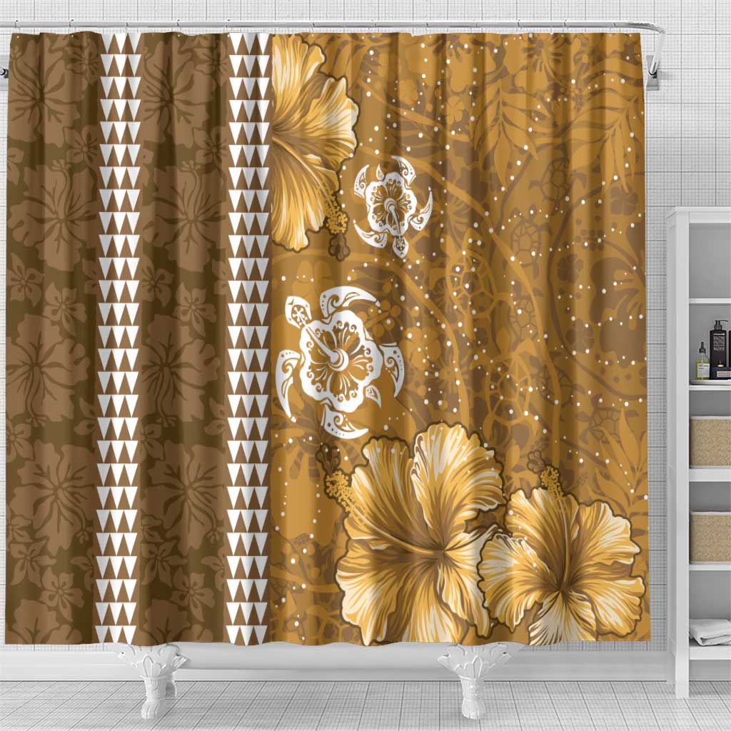 Gold Hibiscus Turle Shower Curtain Hawaiian Style Tribal Tapa Pattern