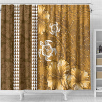 Gold Hibiscus Turle Shower Curtain Hawaiian Style Tribal Tapa Pattern