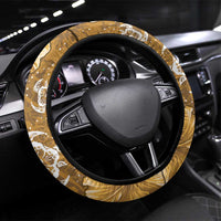 Gold Hibiscus Turle Steering Wheel Cover Hawaiian Style Tribal Tapa Pattern