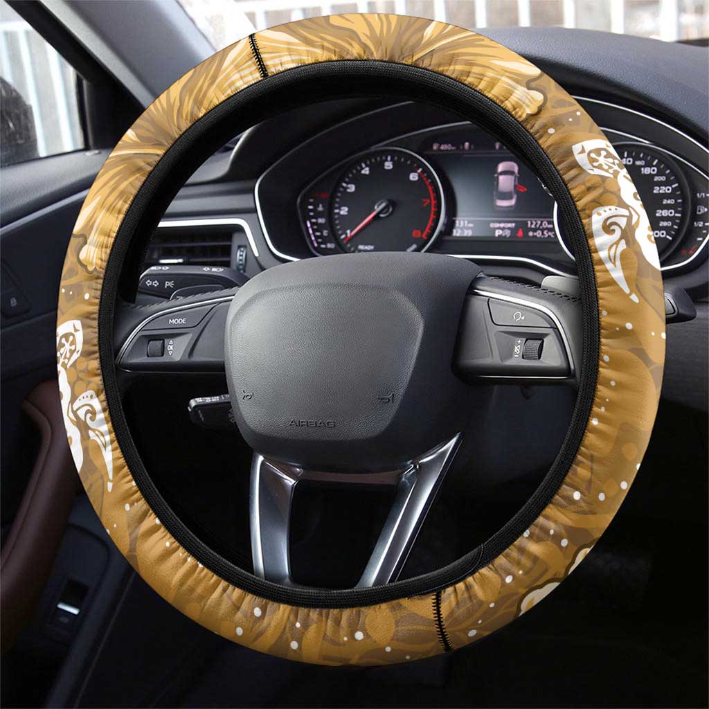 Gold Hibiscus Turle Steering Wheel Cover Hawaiian Style Tribal Tapa Pattern