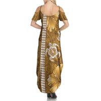 Gold Hibiscus Turle Summer Maxi Dress Hawaiian Style Tribal Tapa Pattern