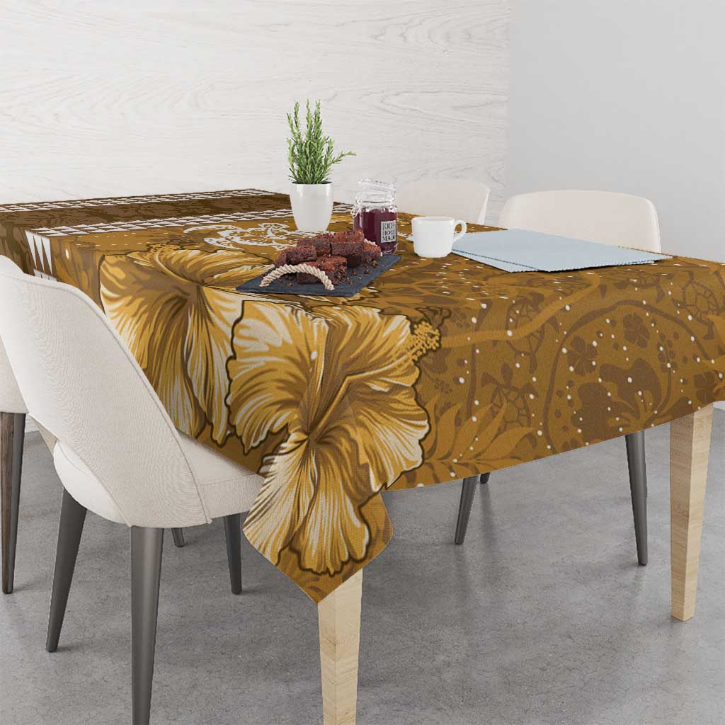 Gold Hibiscus Turle Tablecloth Hawaiian Style Tribal Tapa Pattern