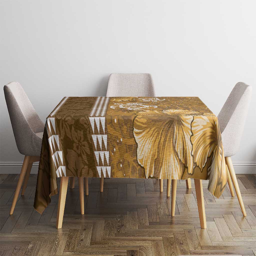 Gold Hibiscus Turle Tablecloth Hawaiian Style Tribal Tapa Pattern