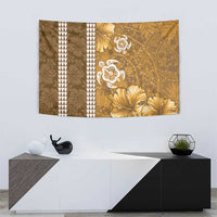 Gold Hibiscus Turle Tapestry Hawaiian Style Tribal Tapa Pattern