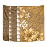 Gold Hibiscus Turle Tapestry Hawaiian Style Tribal Tapa Pattern