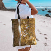Gold Hibiscus Turle Tote Bag Hawaiian Style Tribal Tapa Pattern - Polynesian Pride