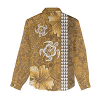 Gold Hibiscus Turle Women Casual Shirt Hawaiian Style Tribal Tapa Pattern