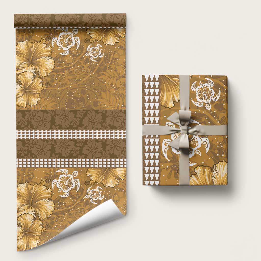 Gold Hibiscus Turle Wrapping Paper Hawaiian Style Tribal Tapa Pattern - Polynesian Pride