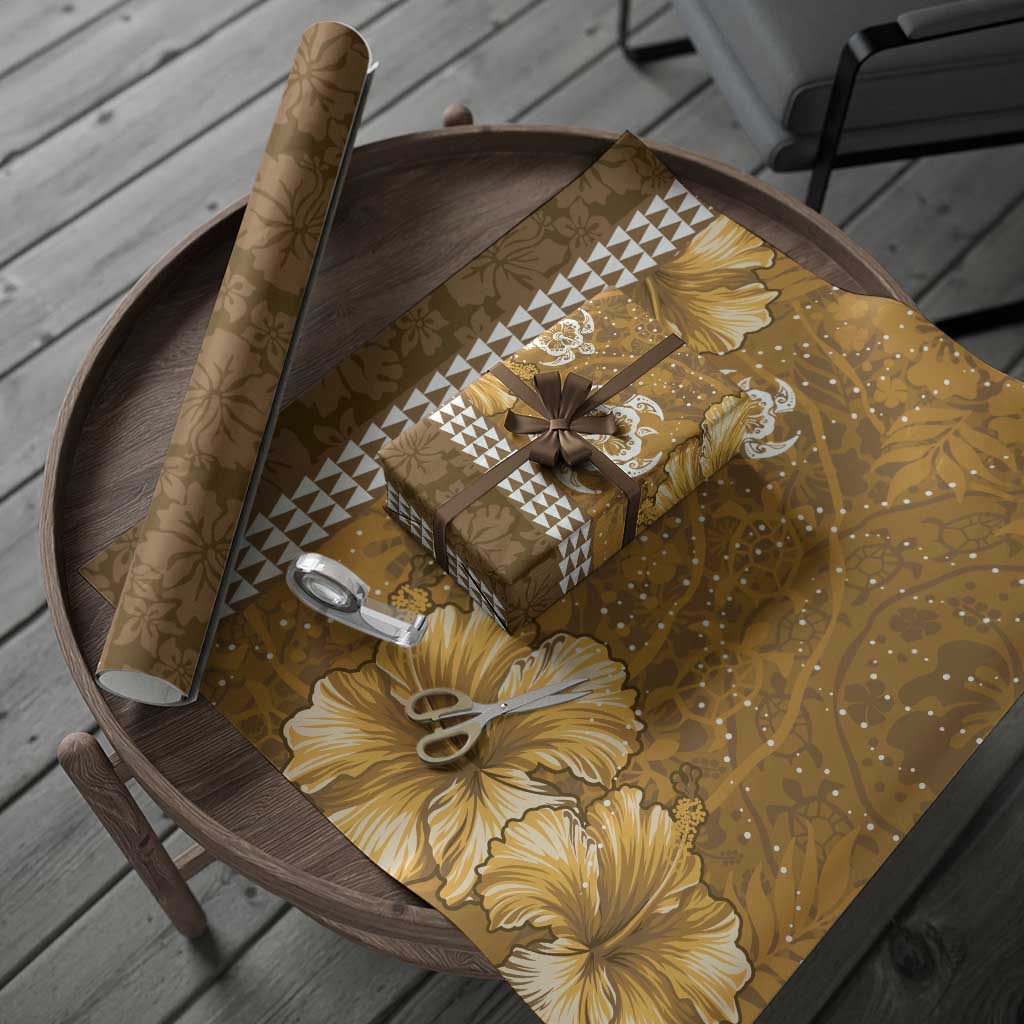Gold Hibiscus Turle Wrapping Paper Hawaiian Style Tribal Tapa Pattern - Polynesian Pride