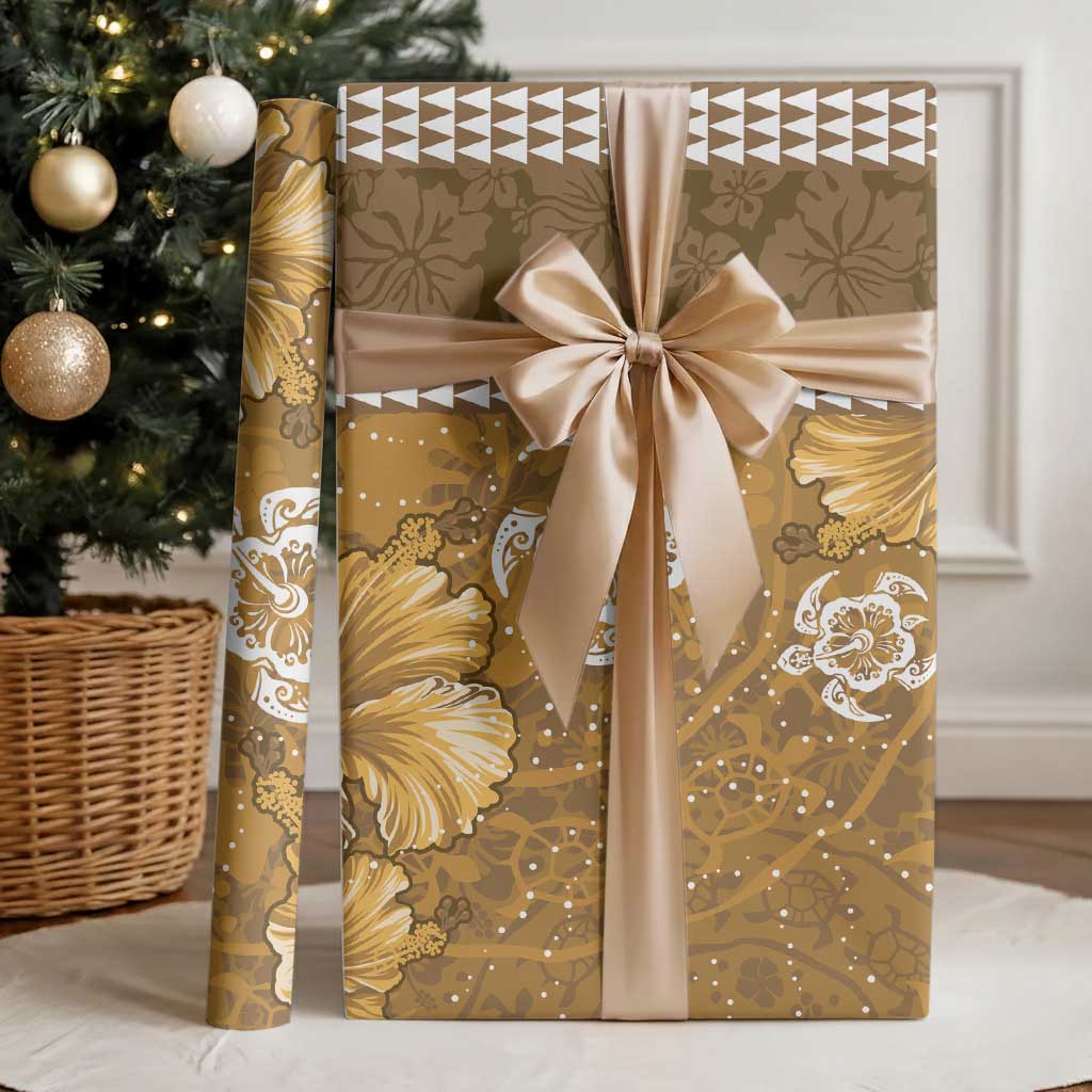 Gold Hibiscus Turle Wrapping Paper Hawaiian Style Tribal Tapa Pattern - Polynesian Pride