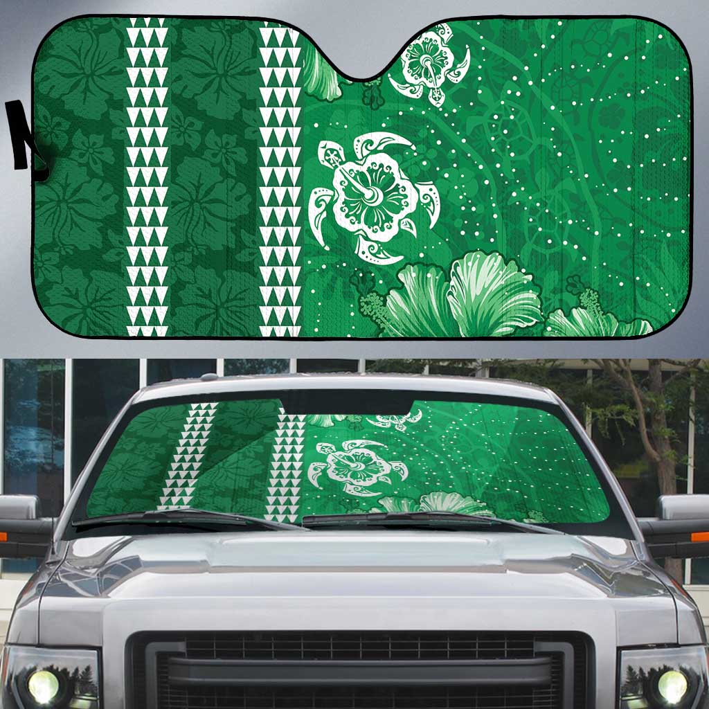 Green Hibiscus Turle Auto Sun Shade Hawaiian Style Tribal Tapa Pattern - Polynesian Pride