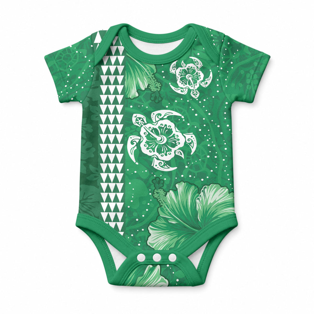 Green Hibiscus Turtle Baby Onesie Hawaiian Style Tribal Tapa Pattern LT9 Green - Polynesian Pride
