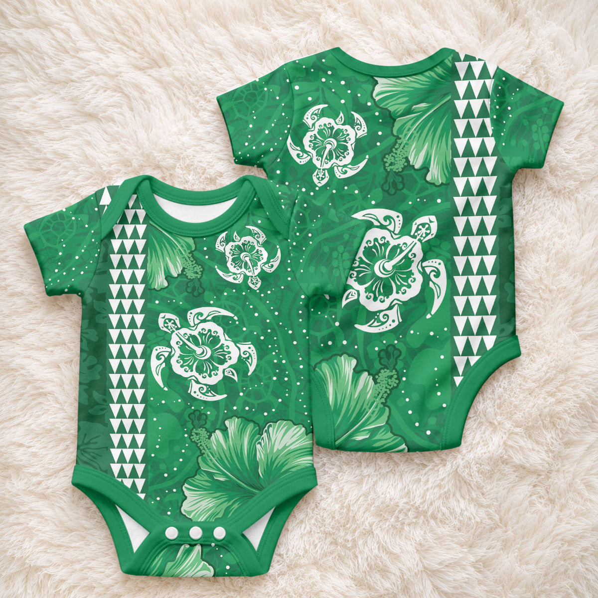 Green Hibiscus Turtle Baby Onesie Hawaiian Style Tribal Tapa Pattern LT9 - Polynesian Pride