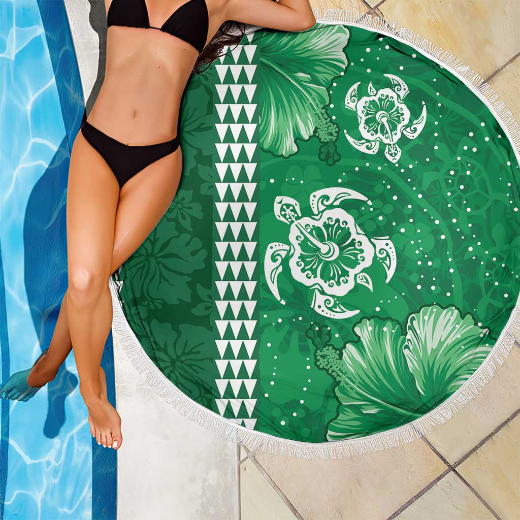 Green Hibiscus Turle Beach Blanket Hawaiian Style Tribal Tapa Pattern