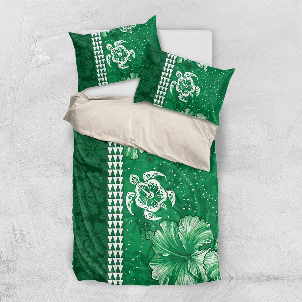 Green Hibiscus Turle Bedding Set Hawaiian Style Tribal Tapa Pattern