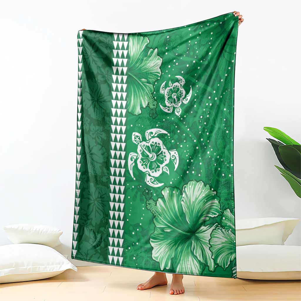 Green Hibiscus Turle Blanket Hawaiian Style Tribal Tapa Pattern