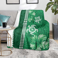 Green Hibiscus Turle Blanket Hawaiian Style Tribal Tapa Pattern