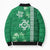 Green Hibiscus Turle Bomber Puffer Jacket Hawaiian Style Tribal Tapa Pattern - Polynesian Pride
