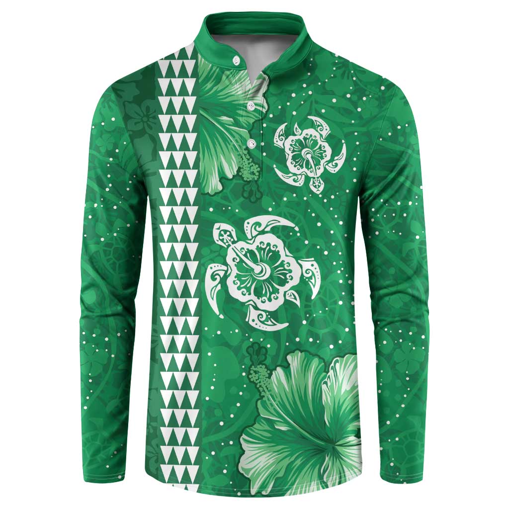 Green Hibiscus Turle Button Sweatshirt Hawaiian Style Tribal Tapa Pattern