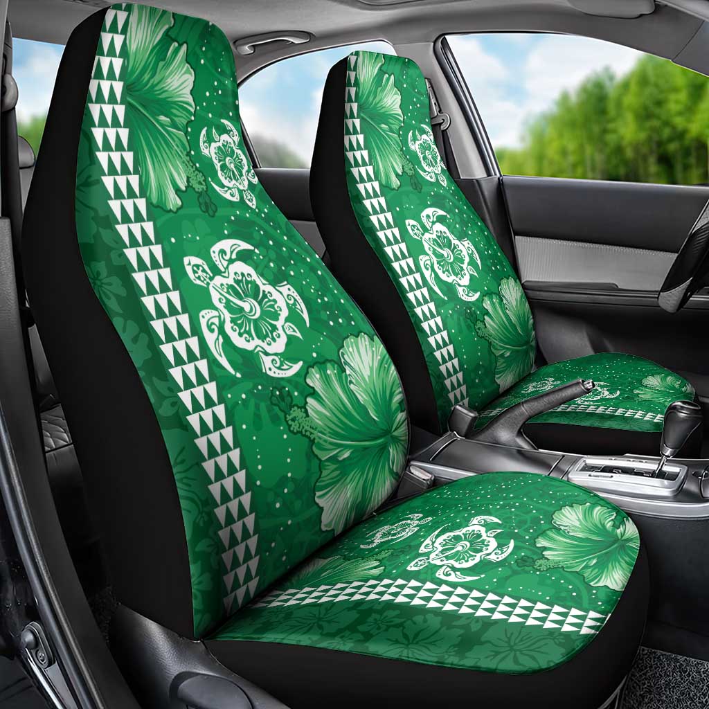Green Hibiscus Turle Car Seat Cover Hawaiian Style Tribal Tapa Pattern