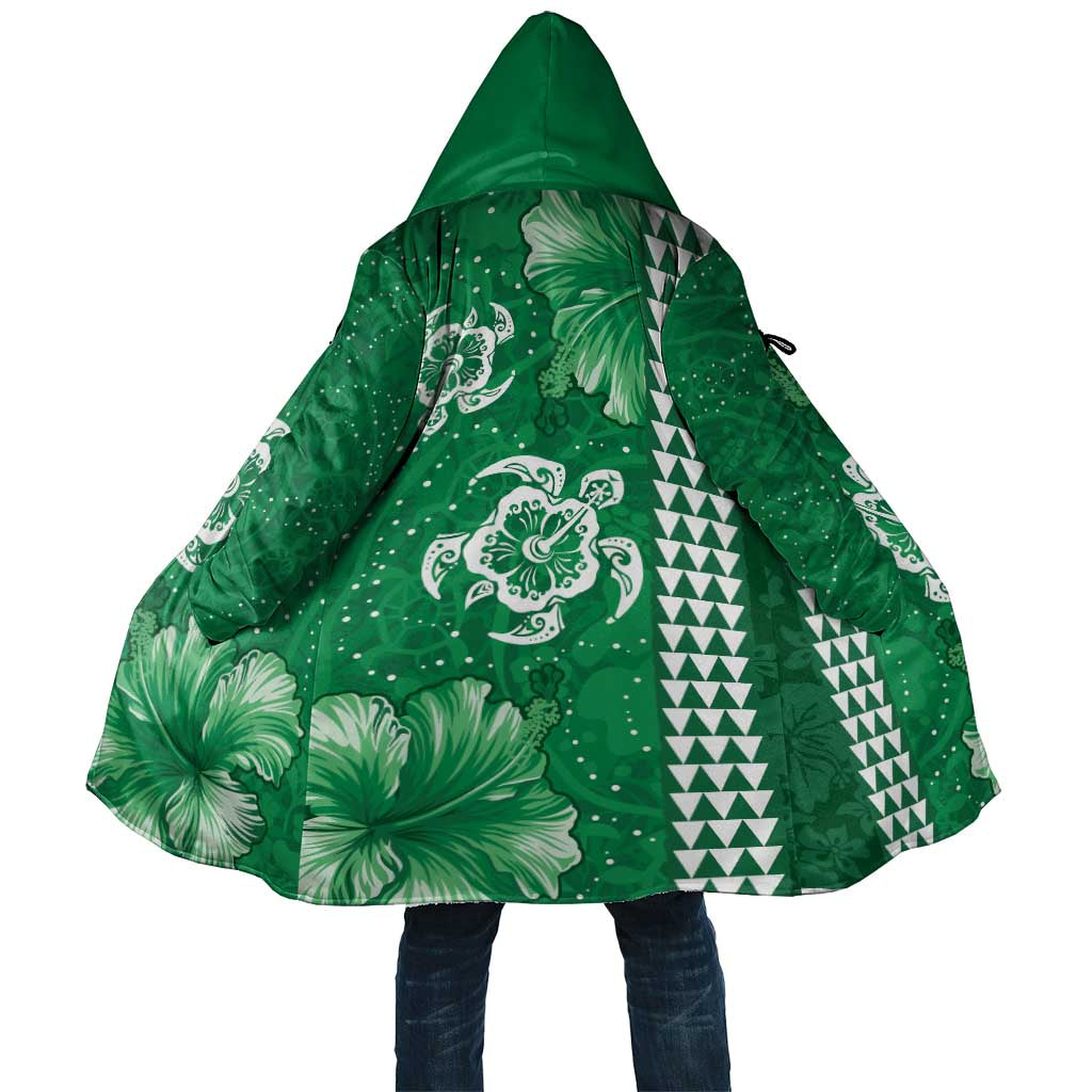 Green Hibiscus Turle Cloak Hawaiian Style Tribal Tapa Pattern - Polynesian Pride