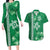 Green Hibiscus Turle Couples Matching Long Sleeve Bodycon Dress and Hawaiian Shirt Hawaiian Style Tribal Tapa Pattern