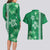 Green Hibiscus Turle Couples Matching Long Sleeve Bodycon Dress and Hawaiian Shirt Hawaiian Style Tribal Tapa Pattern