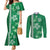 Green Hibiscus Turle Couples Matching Mermaid Dress and Long Sleeve Button Shirt Hawaiian Style Tribal Tapa Pattern