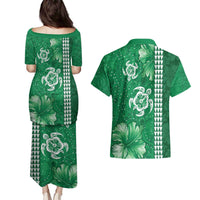 Green Hibiscus Turle Couples Matching Puletasi and Hawaiian Shirt Hawaiian Style Tribal Tapa Pattern LT9 - Polynesian Pride