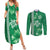 Green Hibiscus Turle Couples Matching Summer Maxi Dress and Long Sleeve Button Shirt Hawaiian Style Tribal Tapa Pattern