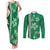 Green Hibiscus Turle Couples Matching Tank Maxi Dress and Long Sleeve Button Shirt Hawaiian Style Tribal Tapa Pattern
