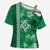 Green Hibiscus Turle Cross Shoulder Shirt Hawaiian Style Tribal Tapa Pattern - Polynesian Pride