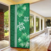 Green Hibiscus Turle Door Cover Hawaiian Style Tribal Tapa Pattern - Polynesian Pride