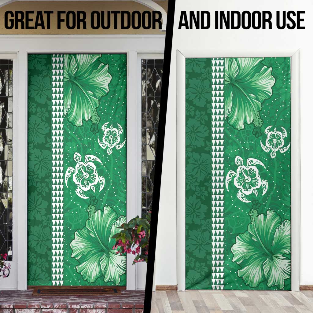 Green Hibiscus Turle Door Cover Hawaiian Style Tribal Tapa Pattern - Polynesian Pride