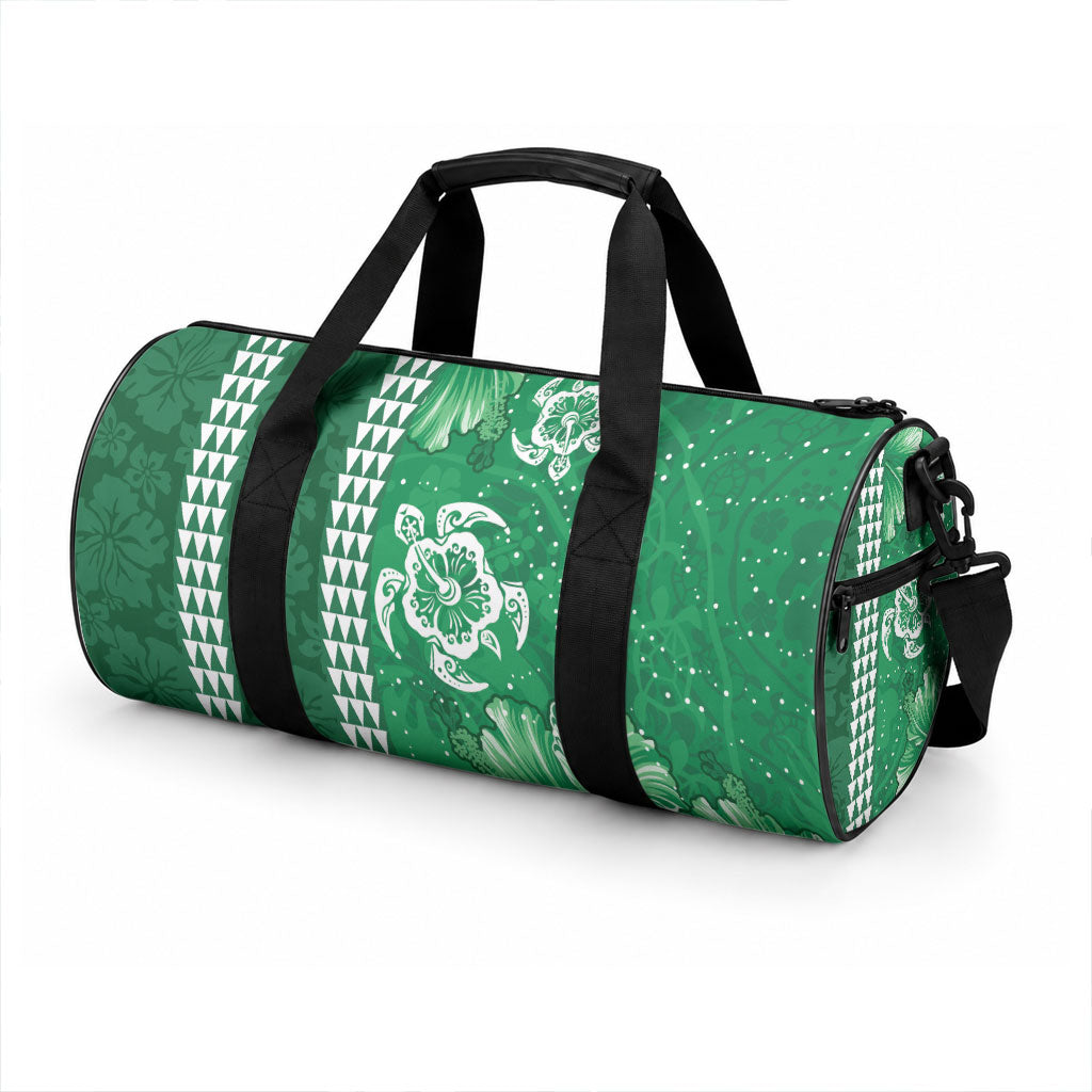 Green Hibiscus Turtle Duffle Bag Hawaiian Style Tribal Tapa Pattern LT9 - Polynesian Pride