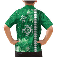 Green Hibiscus Turle Family Matching Mermaid Dress and Hawaiian Shirt Hawaiian Style Tribal Tapa Pattern LT9 - Polynesian Pride