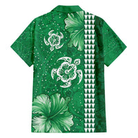 Green Hibiscus Turle Family Matching Off Shoulder Short Dress and Hawaiian Shirt Hawaiian Style Tribal Tapa Pattern LT9 - Polynesian Pride