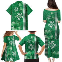 Green Hibiscus Turle Family Matching Puletasi and Hawaiian Shirt Hawaiian Style Tribal Tapa Pattern LT9 - Polynesian Pride