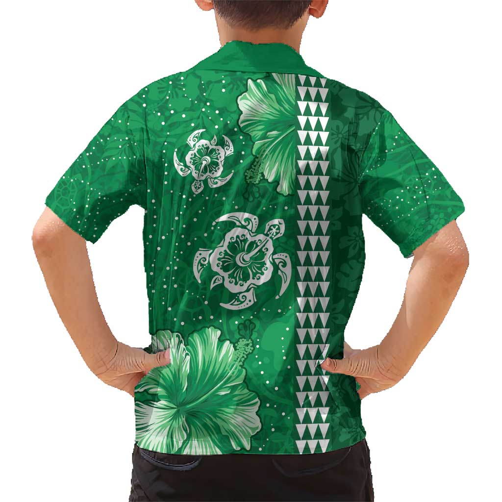 Green Hibiscus Turle Family Matching Short Sleeve Bodycon Dress and Hawaiian Shirt Hawaiian Style Tribal Tapa Pattern LT9 - Polynesian Pride