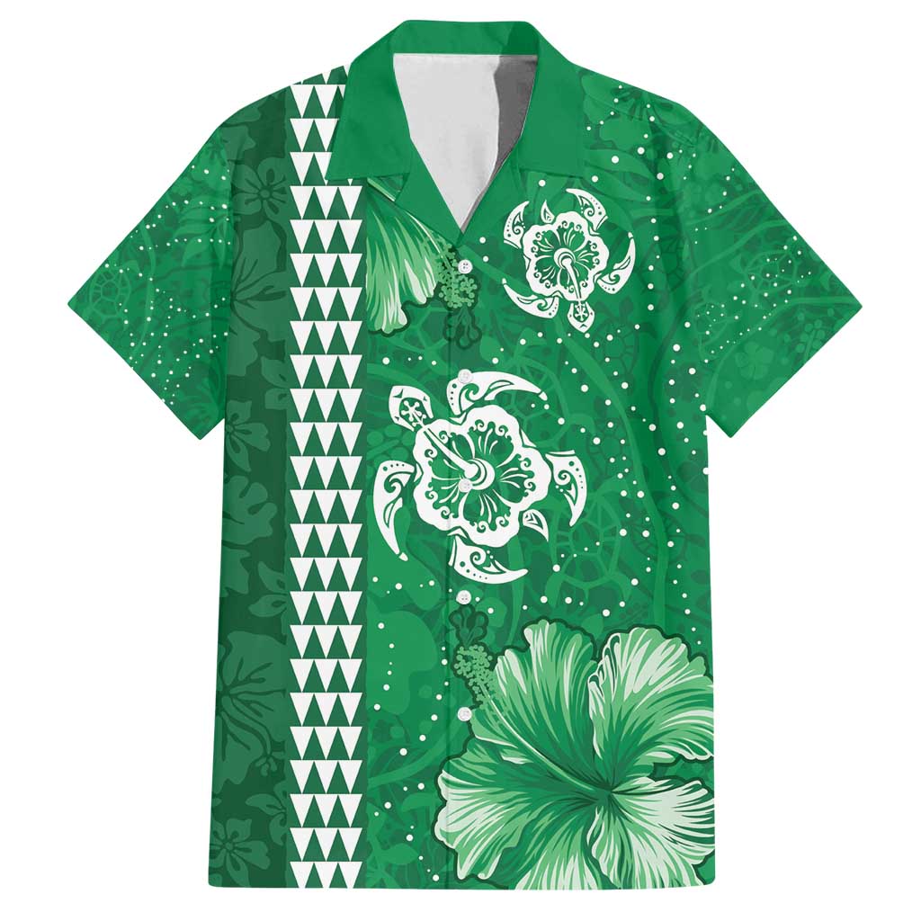 Green Hibiscus Turle Family Matching Tank Maxi Dress and Hawaiian Shirt Hawaiian Style Tribal Tapa Pattern
