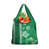 Green Hibiscus Turle Grocery Bag Hawaiian Style Tribal Tapa Pattern