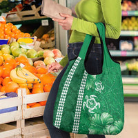 Green Hibiscus Turle Grocery Bag Hawaiian Style Tribal Tapa Pattern