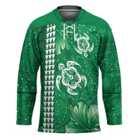 Green Hibiscus Turle Hockey Jersey Hawaiian Style Tribal Tapa Pattern - Polynesian Pride
